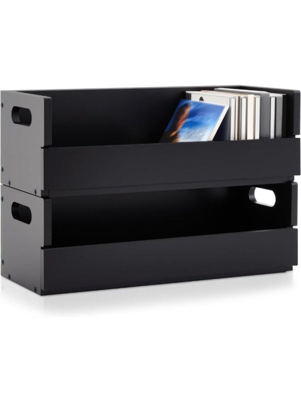 Wooden CD Storage Box Set - 2 Racks with Handles, Organizer for DVDs & Tapes